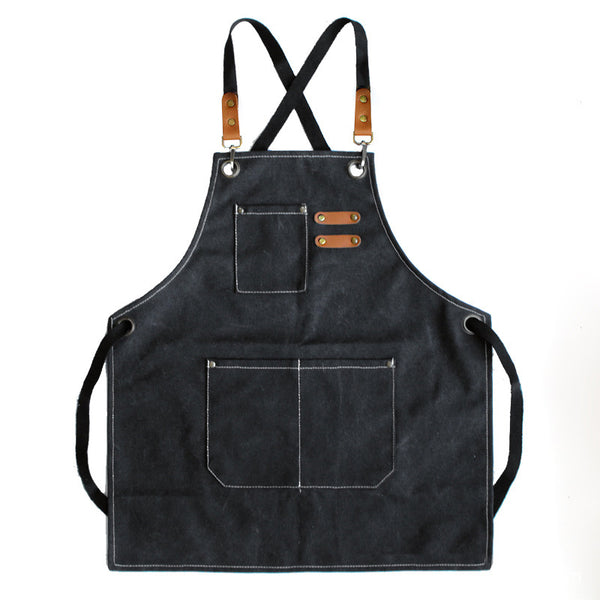 DEEPKEE original nubuck handmade full-grain genuine leather cowhide bag Coffee Maker/Chef Canvas Apron #710754