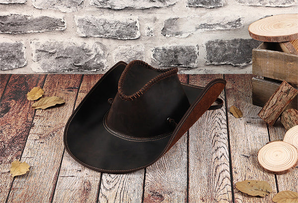 DEEPKEE original nubuck handmade full-grain genuine leather cowhide bag DEEPKEE shop brown leather hat 3040