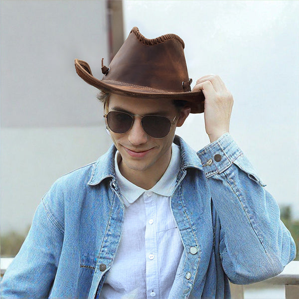 DEEPKEE original nubuck handmade full-grain genuine leather cowhide bag DEEPKEE shop brown leather hat 3040