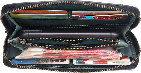 DEEPKEE original nubuck handmade full-grain genuine leather cowhide bag Deepkee Handcrafted Cowhide Long Zipper Wallet #20624