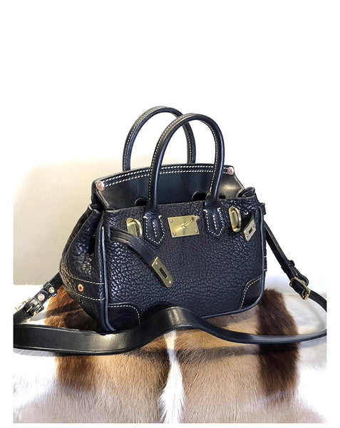 DEEPKEE original nubuck handmade full-grain genuine leather cowhide bag Shrunk Grain Cowhide Replic Faux Birkin 25 Bag #EOL-4494