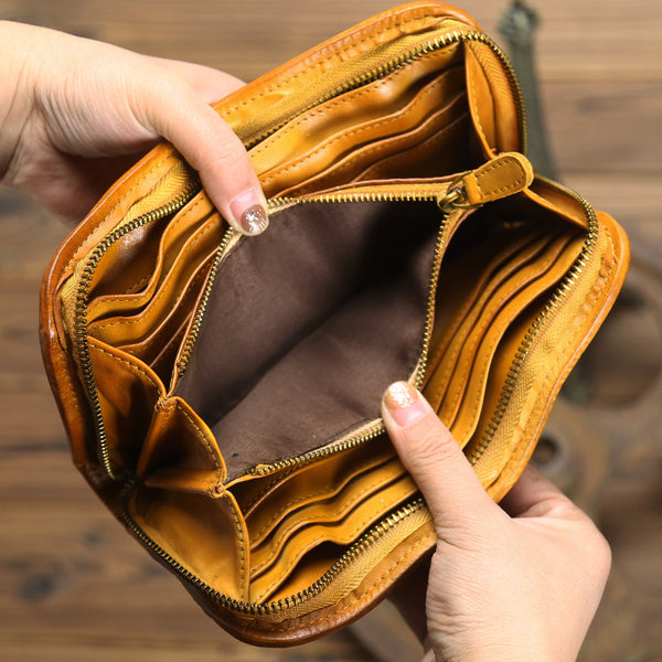 DEEPKEE original nubuck handmade full-grain genuine leather cowhide bag Handmade Leather Mens Long Chain Wallet Bifold Biker Wallet Zipper Clutch Wallet for Men #SG012