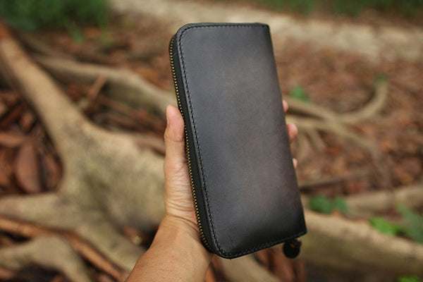 DEEPKEE original nubuck handmade full-grain genuine leather cowhide bag Deepkee Handcrafted Color Gradient Leather Long Wallet # 5415