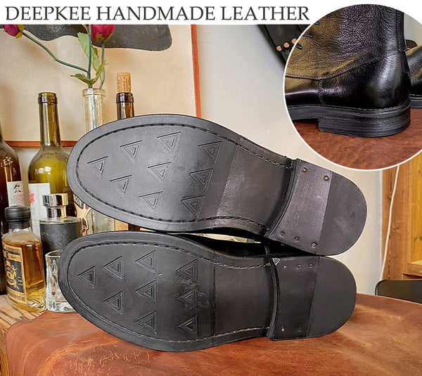 DEEPKEE original nubuck handmade full-grain genuine leather cowhide bag new tide solid colour leather Martin boots retro non-slip workwear leather shoes men #5208-001