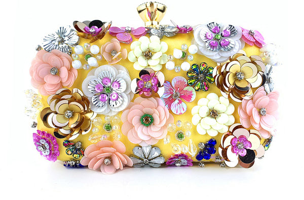 DEEPKEE original nubuck handmade full-grain genuine leather cowhide bag The Handmade Flower Beaded Clutch Bag #OC3815