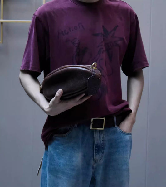 DEEPKEE original nubuck handmade full-grain genuine leather cowhide bag Fashionable Handmade Leather Chest Bag Sling Bag Sling Pack #604272