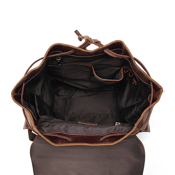 DEEPKEE original nubuck handmade full-grain genuine leather cowhide bag The Drawstring Backpack #6584