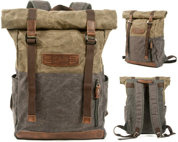 DEEPKEE original nubuck handmade full-grain genuine leather cowhide bag Hiking Mountaineering Backpack #5002LA