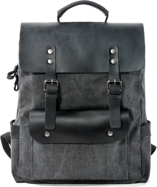 DEEPKEE original nubuck handmade full-grain genuine leather cowhide bag Vintage Waxed Canvas Backpack, Waterproof Rucksack # 8064K_1