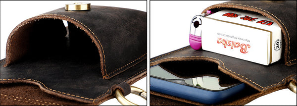 DEEPKEE original nubuck handmade full-grain genuine leather cowhide bag Waist Pack Outdoor Sports Tactical Leather Waist Pack side Cigarette Bag #6107