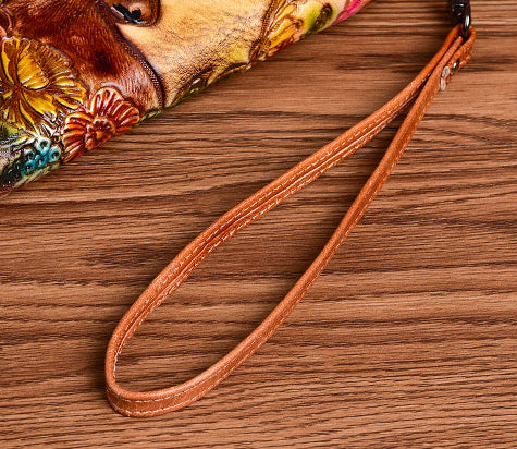 DEEPKEE original nubuck handmade full-grain genuine leather cowhide bag Deepkee Handmade embossed deer cowhide wallet clutch #88007