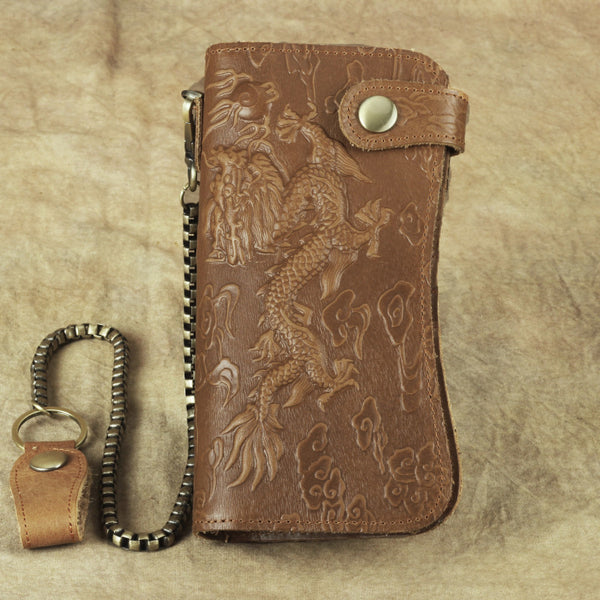 DEEPKEE original nubuck handmade full-grain genuine leather cowhide bag Deepkee Genuine Leather Bifold Wallet Organizer Checkbook Iron Chain #LD052