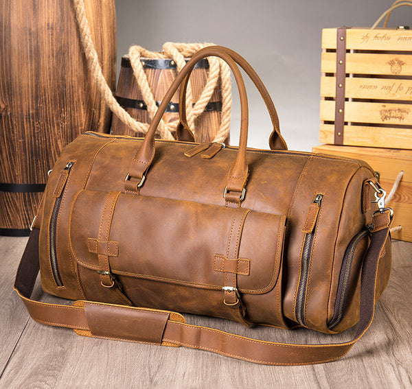 DEEPKEE original nubuck handmade full-grain genuine leather cowhide bag The Borsone Duffel Bag #1125