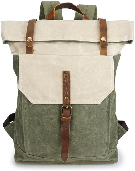 DEEPKEE original nubuck handmade full-grain genuine leather cowhide bag Deepkee Retro Travel Canvas Backpack #5191_1