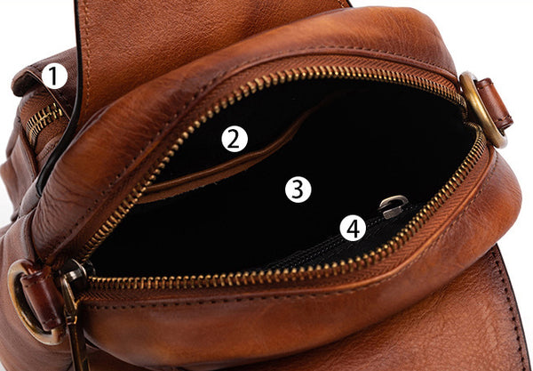 DEEPKEE original nubuck handmade full-grain genuine leather cowhide bag Leather Sling Bag Crossbody Sling Pack Black Small Shoulder Bag Side Bag For Men #WX8683