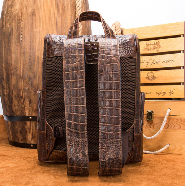 DEEPKEE original nubuck handmade full-grain genuine leather cowhide bag DEEPKEE real LEATHER Crocodile Design Style Cowhide Backpack #1269