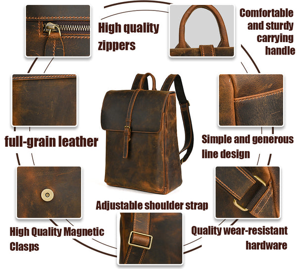 DEEPKEE original nubuck handmade full-grain genuine leather cowhide bag Travel Rucksack School Backpack No1811