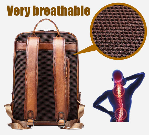 DEEPKEE original nubuck handmade full-grain genuine leather cowhide bag Brush Off Vegetable Tanned Full-grain Leather Backpack #8110