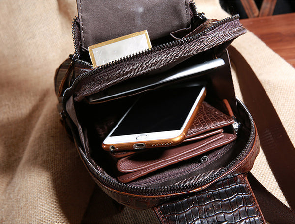 DEEPKEE original nubuck handmade full-grain genuine leather cowhide bag Deepkee Leather Crocodile Texture Cowhide Sling Bag #1313