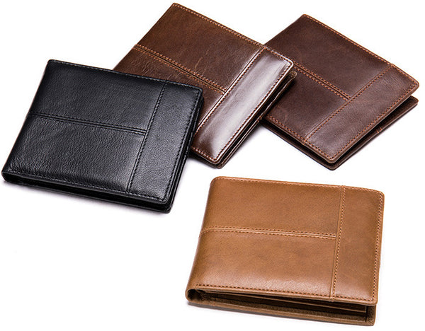 DEEPKEE original nubuck handmade full-grain genuine leather cowhide bag BIFOLD COMPACT WALLET NO.8064