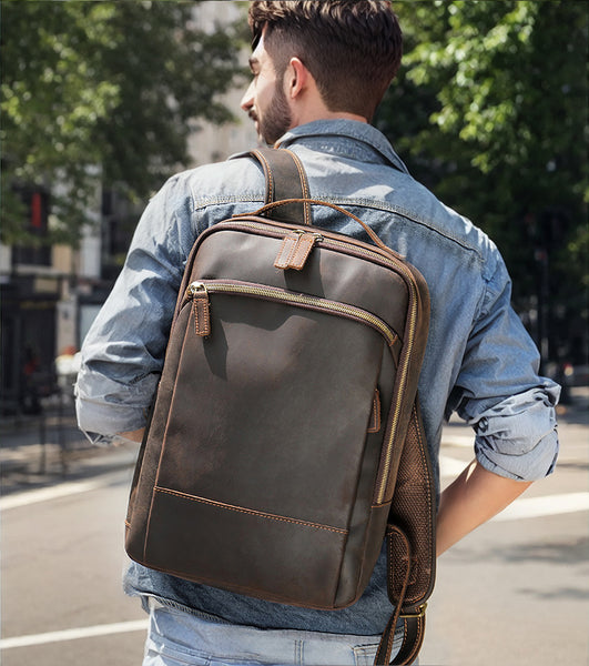 DEEPKEE original nubuck handmade full-grain genuine leather cowhide bag Bartholomew Cowhide Backpack No5009