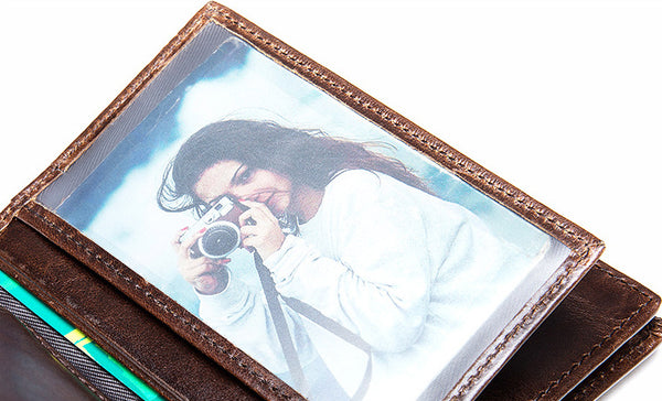 DEEPKEE original nubuck handmade full-grain genuine leather cowhide bag Deepkee Leather Durable Full-grain Cowhide Bifold Wallet #7333