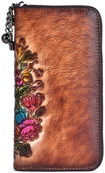 DEEPKEE original nubuck handmade full-grain genuine leather cowhide bag Deepkee Handmade embossed deer cowhide wallet clutch #88007