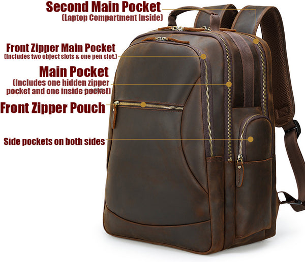 DEEPKEE original nubuck handmade full-grain genuine leather cowhide bag Deepkee Full-grain Leather Large Capacity Travel Cowhide Backpack #3709