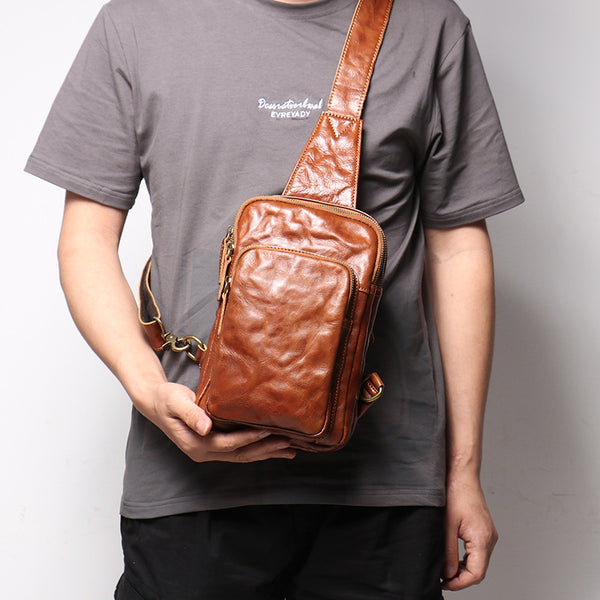 DEEPKEE original nubuck handmade full-grain genuine leather cowhide bag Winston Hand-scratch Crossbody Sling Bags No.30295