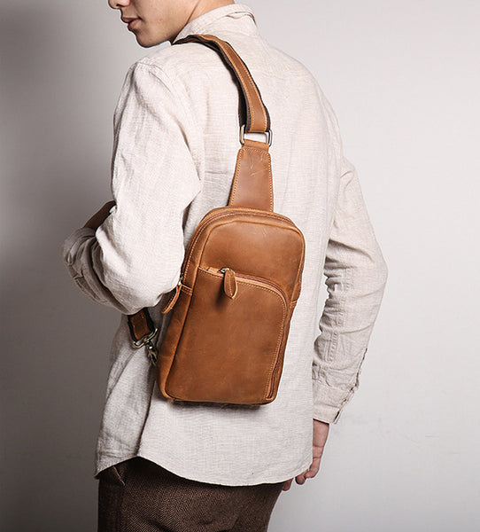 DEEPKEE original nubuck handmade full-grain genuine leather cowhide bag Baldwin Unisex Sling Bag No.30011