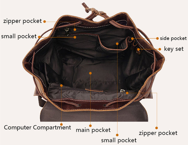 DEEPKEE original nubuck handmade full-grain genuine leather cowhide bag The Drawstring Backpack #6584