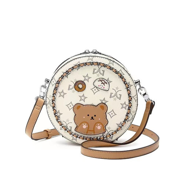 DEEPKEE original nubuck handmade full-grain genuine leather cowhide bag DEEPKEE HANDMADE LEATHER Miss Gail Luxury OOTD Round Crossbody Bag #G1144