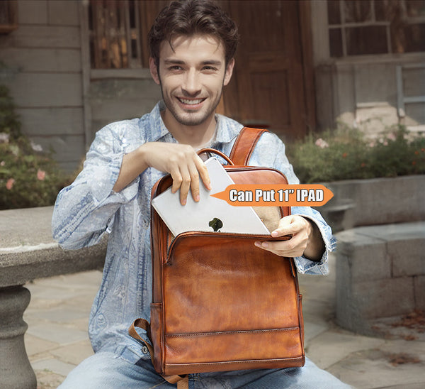 DEEPKEE original nubuck handmade full-grain genuine leather cowhide bag Brush Off Vegetable Tanned Full-grain Leather Backpack #8110