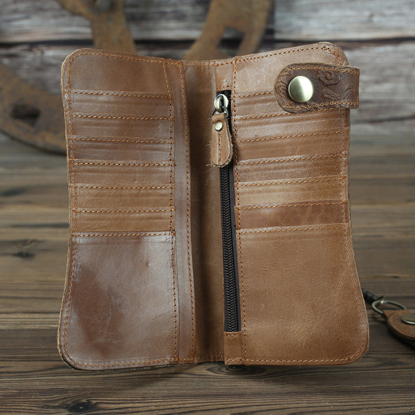 DEEPKEE original nubuck handmade full-grain genuine leather cowhide bag Deepkee Genuine Leather Bifold Wallet Organizer Checkbook Iron Chain #LD052