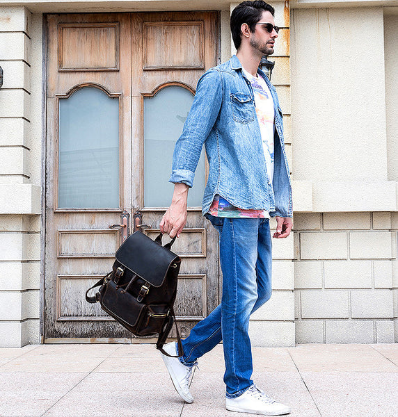 DEEPKEE original nubuck handmade full-grain genuine leather cowhide bag DEEPKEE LEATHER | The Hagen Leather Vintage Backpack G240