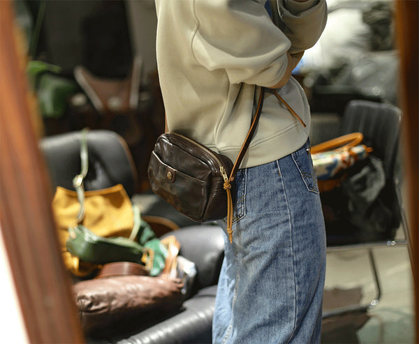 DEEPKEE original nubuck handmade full-grain genuine leather cowhide bag Horsehide washing water summary small square bags #23115