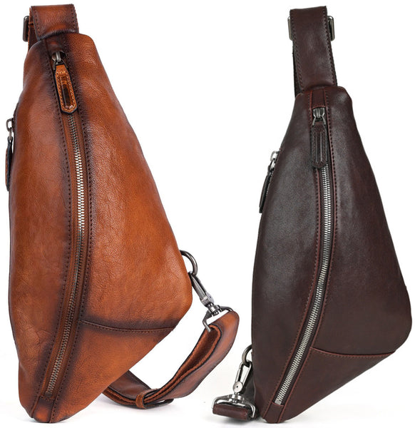 DEEPKEE original nubuck handmade full-grain genuine leather cowhide bag Leather Streamline Sling Bag #12045