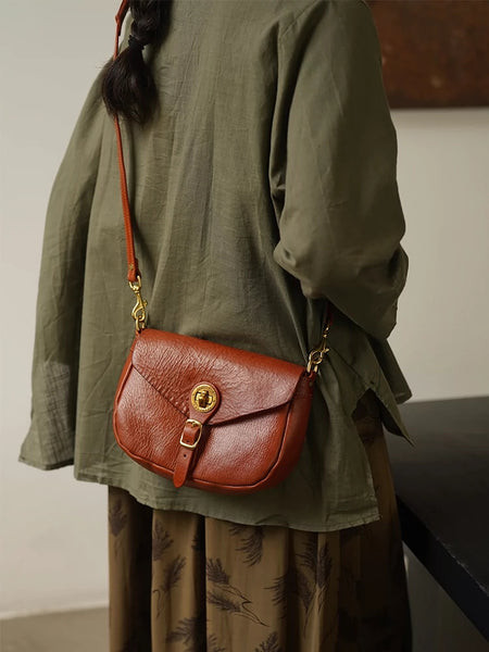 DEEPKEE original nubuck handmade full-grain genuine leather cowhide bag Handicraft Pure Leather Saddle Bag #43022