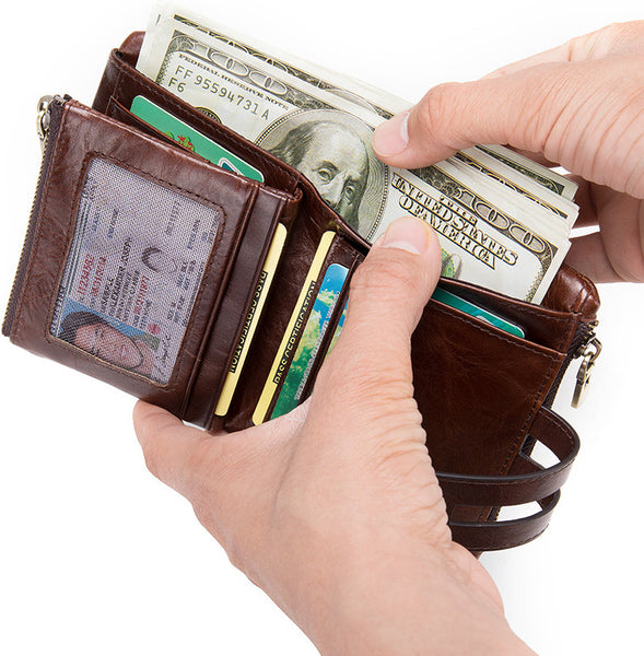 DEEPKEE original nubuck handmade full-grain genuine leather cowhide bag DEEPKEE Leather Bifold Chain Wallet 7515