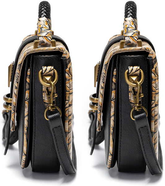 DEEPKEE original nubuck handmade full-grain genuine leather cowhide bag Deepkee Niche Designs Cowhide Shoulder Messenger Embossed Bag #ZPBG188BK