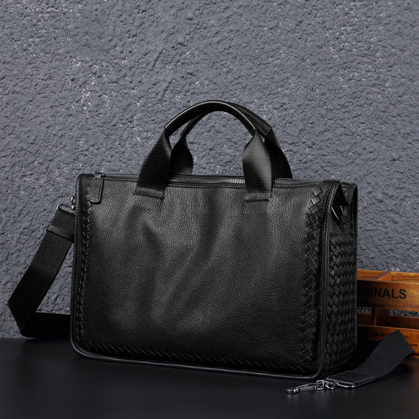 DEEPKEE original nubuck handmade full-grain genuine leather cowhide bag With Braided Edges, Leather Briefcase #SE9203_5