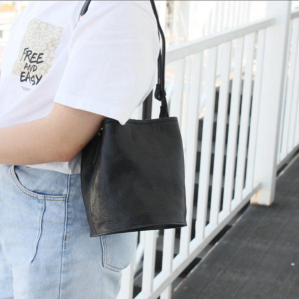 DEEPKEE original nubuck handmade full-grain genuine leather cowhide bag Vegetable Tanned Cowhide Leather Tote Bucket Bag #KM-019