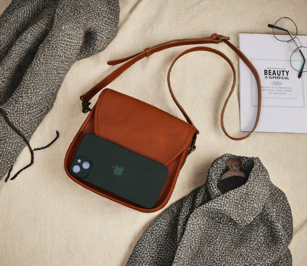 DEEPKEE original nubuck handmade full-grain genuine leather cowhide bag Vegetable Tanned Leather Crossbody Saddle Bag #1120