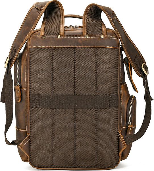 DEEPKEE original nubuck handmade full-grain genuine leather cowhide bag Dwight 18'' Cowhide Laptop Rucksack Backpack No9517