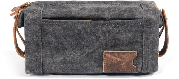 DEEPKEE original nubuck handmade full-grain genuine leather cowhide bag Canvas Leather waterproof wash bag for portable business trip, small organizer bag #6111Z