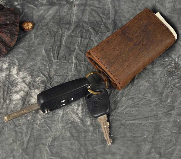 DEEPKEE original nubuck handmade full-grain genuine leather cowhide bag DEEPKEE Handmade Leather Trifold Key Wallet #KZ230