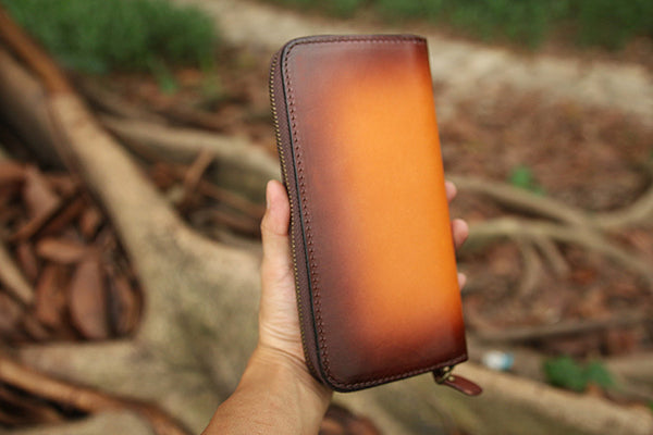 DEEPKEE original nubuck handmade full-grain genuine leather cowhide bag Deepkee Handcrafted Color Gradient Leather Long Wallet # 5415