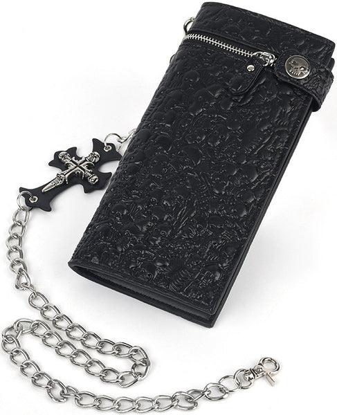 DEEPKEE original nubuck handmade full-grain genuine leather cowhide bag Studded Punk Religious Skull Wallet #579617