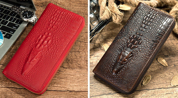 DEEPKEE original nubuck handmade full-grain genuine leather cowhide bag DEEPKEE LEATHER | Crocodile Embossed Leather Wallet NO.1232