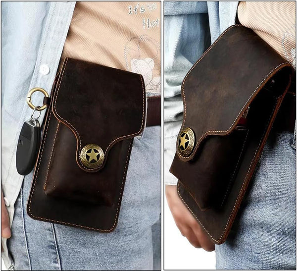 DEEPKEE original nubuck handmade full-grain genuine leather cowhide bag Waist Pack Outdoor Sports Tactical Leather Waist Pack side Cigarette Bag #6107